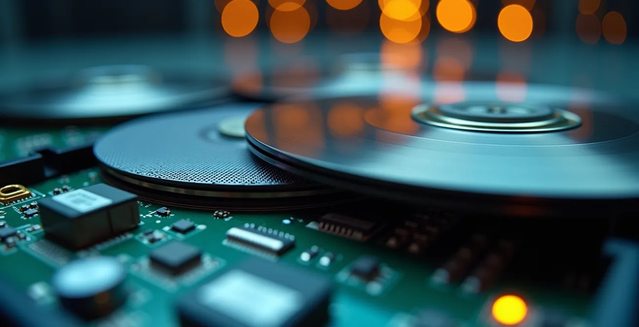 Macro shot of multiple storage devices showing backup redundancy concept