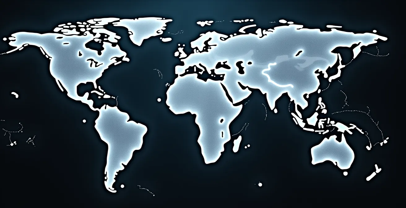 Abstract visualization of conflicting data flows between different geographic regions with sovereignty barriers