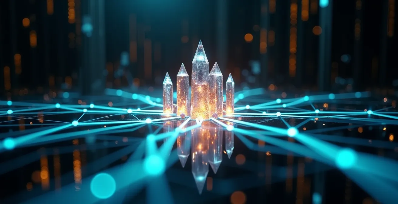 Abstract visualization of interconnected data nodes forming a unified mesh network