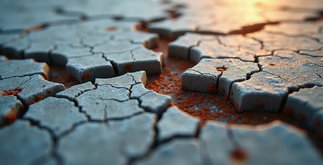 Macro visualization of building material stress patterns during seismic simulation