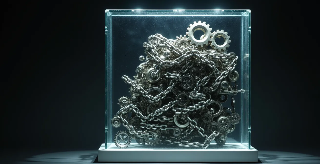 Abstract visualization of interconnected systems representing vendor ecosystem dependencies