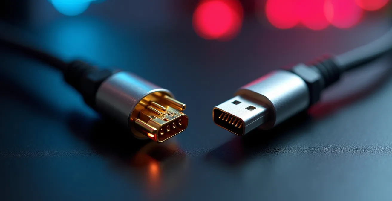 Close-up comparison of HDMI 2.1 and DisplayPort cables for 4K gaming