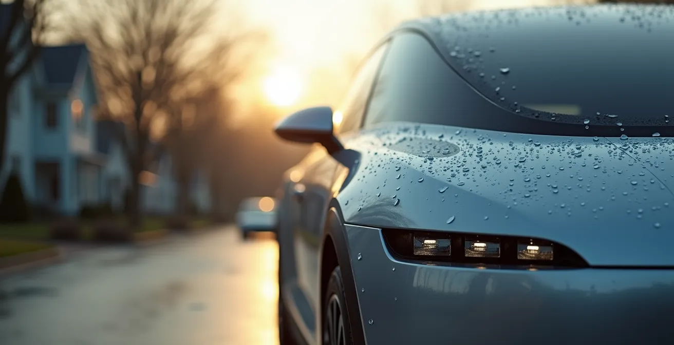 Small autonomous pod arriving at a residential area for passenger pickup