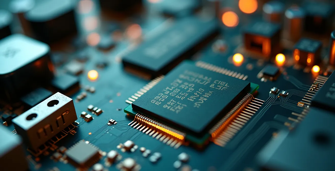 Extreme close-up of advanced electrical measurement components showing intricate circuitry