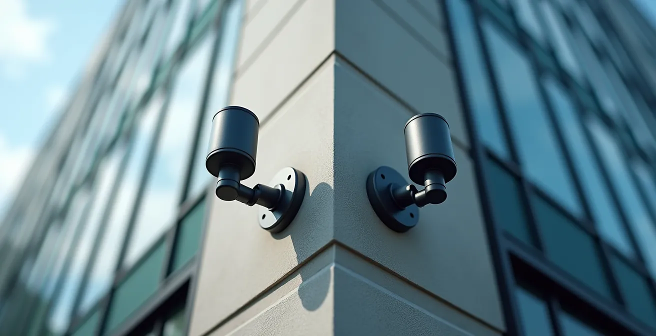 Multi-level air quality sensors mounted on building facades showing pollution vertical gradient