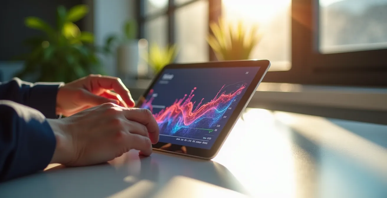Modern office dashboard screen showing real-time traffic analytics with heat maps and cost metrics